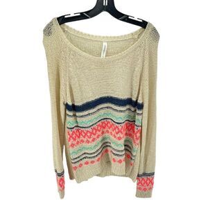 Aeropostale Womens Pullover Sweater Acrylic Blend Striped Multicolor Beige XL